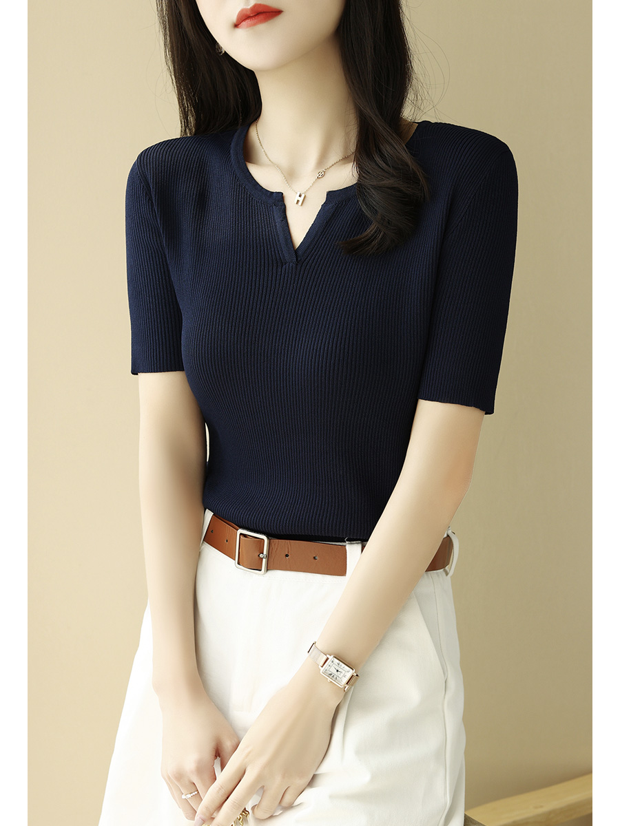 百搭纯色短袖冰丝针织衫女20