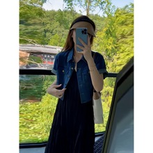 薄款牛仔短袖衬衫女夏季小外套吊带外搭披肩宽松显瘦短款复古上衣