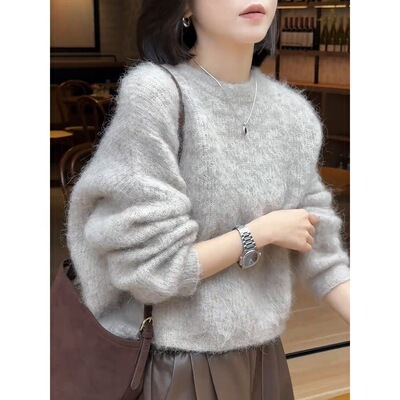 高级感灰色加厚马海毛毛衣女秋冬新款宽松韩版慵懒风针织衫上衣潮