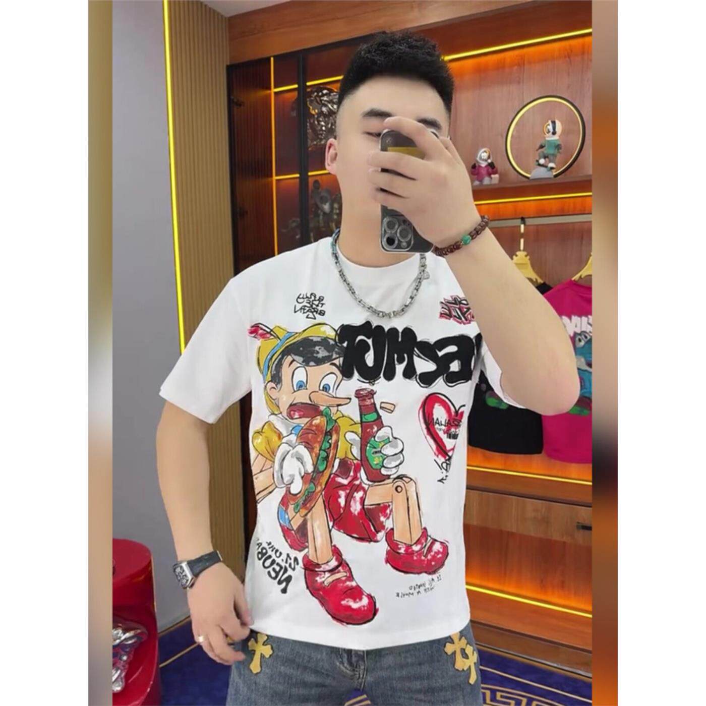 高端纯棉短袖t恤男美式潮牌卡通动漫印花半袖ins高街潮流嘻哈T恤