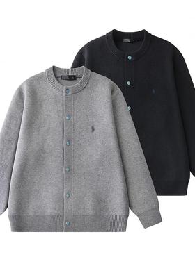 男女同款复古棒球领2025春季新款纯色宽松休闲百搭毛衣外套86311