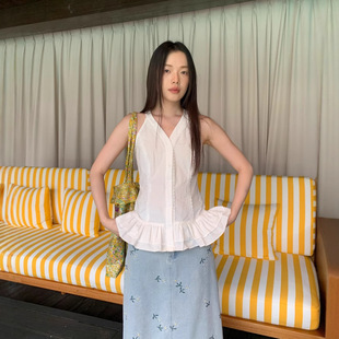 v领木耳边挂脖背心女S5607 诠释美 NEWOPEN 25夏法式 甜美减龄无袖