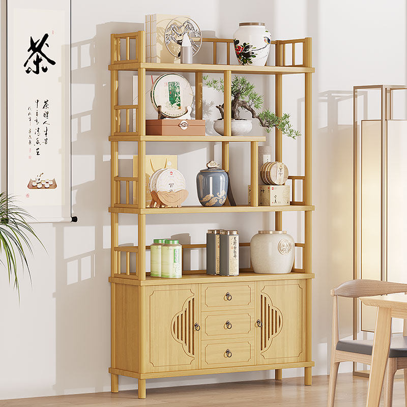 博古架实木中式小型鸡翅木现代简约茶柜客厅家用茶室展示柜收纳柜
