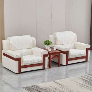 会议沙发贵宾接待室茶几组合中南海白色布艺单人三人位会客室商务