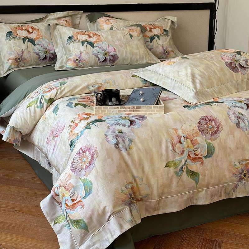 秋冬全棉亲肤100S匹马棉四件套美式田园数码印花纯棉磨毛床上用品