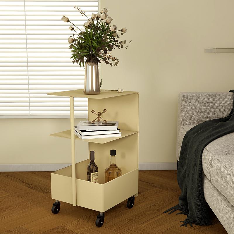 奶油风小边几可移动小推车家用休闲双层收纳架小户型置物架床边桌