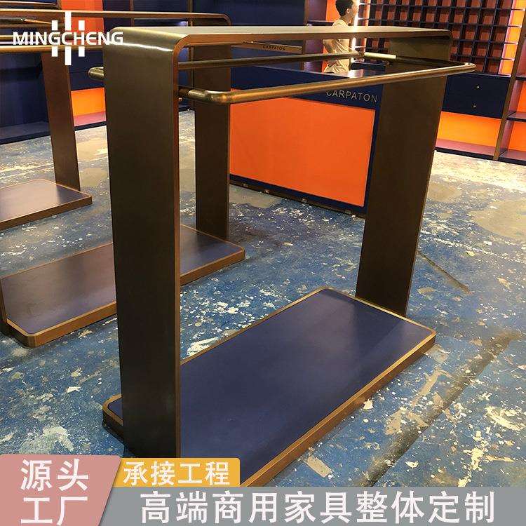 古铜色轻奢不锈钢服装店展示架个性双杆挂衣架男装店中岛展示货架