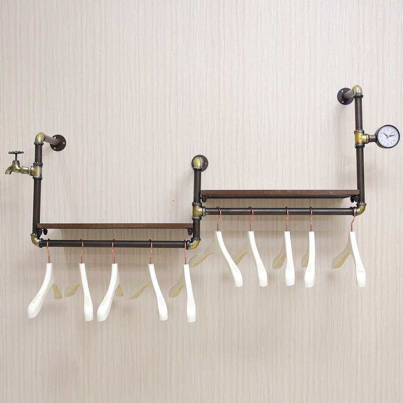 美式复古工业风置物架 创意服装店时尚服装展架铁艺水管一字隔板