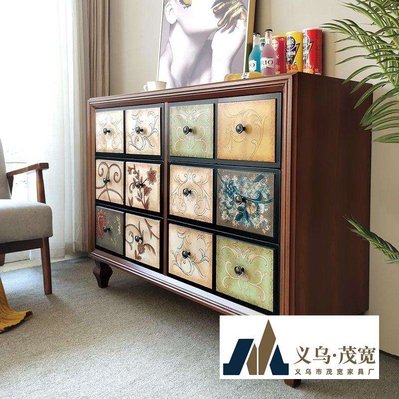 美式彩绘实木斗柜储物柜子抽屉客厅靠墙卧室收纳阳台大容量五斗柜