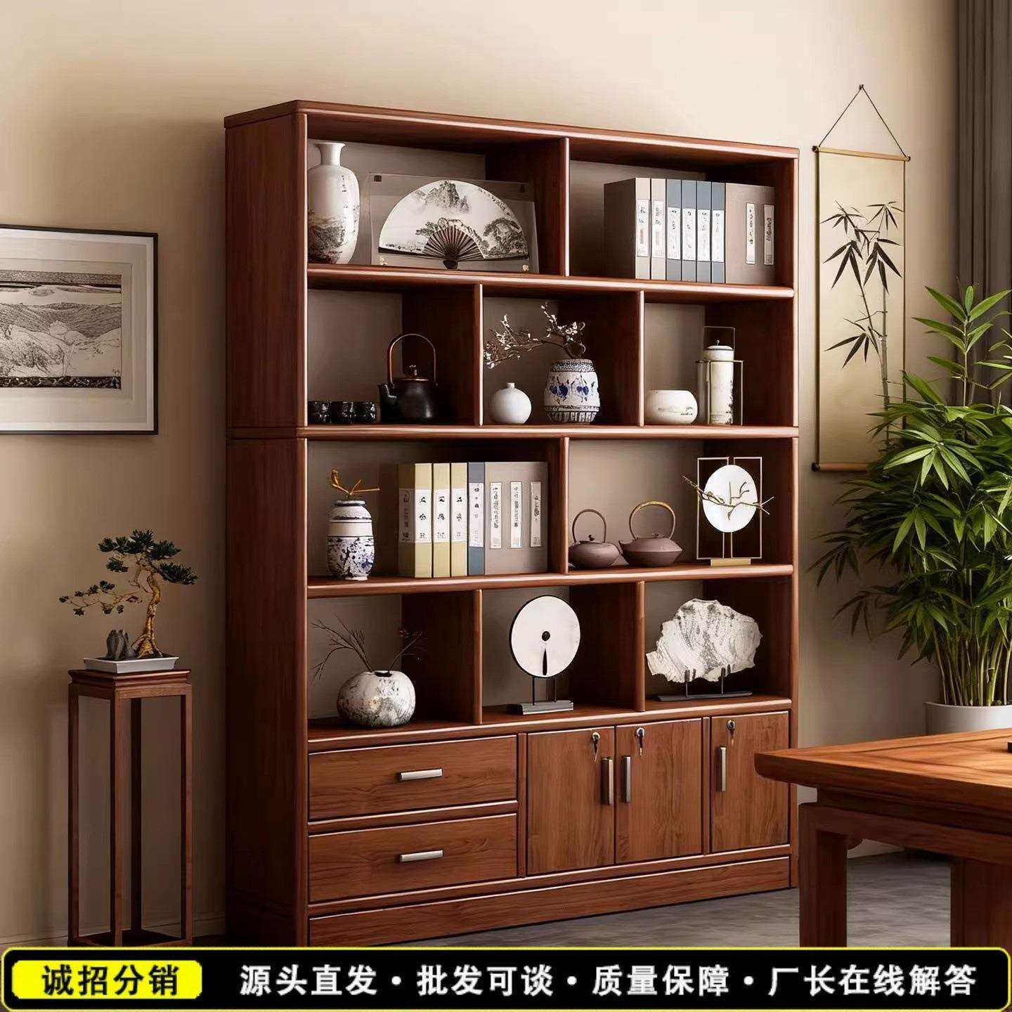 柜子展示柜博古架多宝阁茶具架子一体靠墙中式茶柜置物架木头柜子