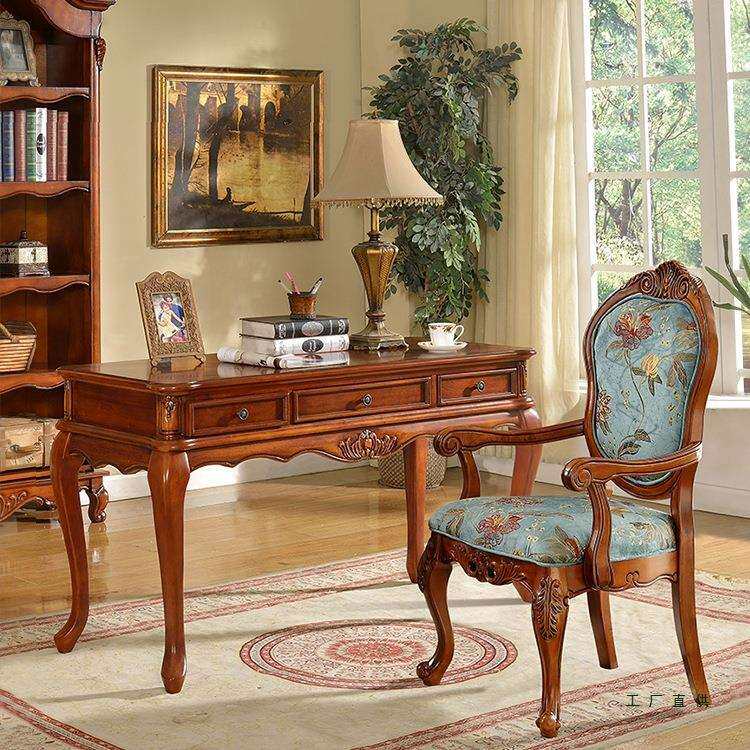 美式实木书桌椅组合家用卧室书房家具欧式小写字台办公桌电脑桌子