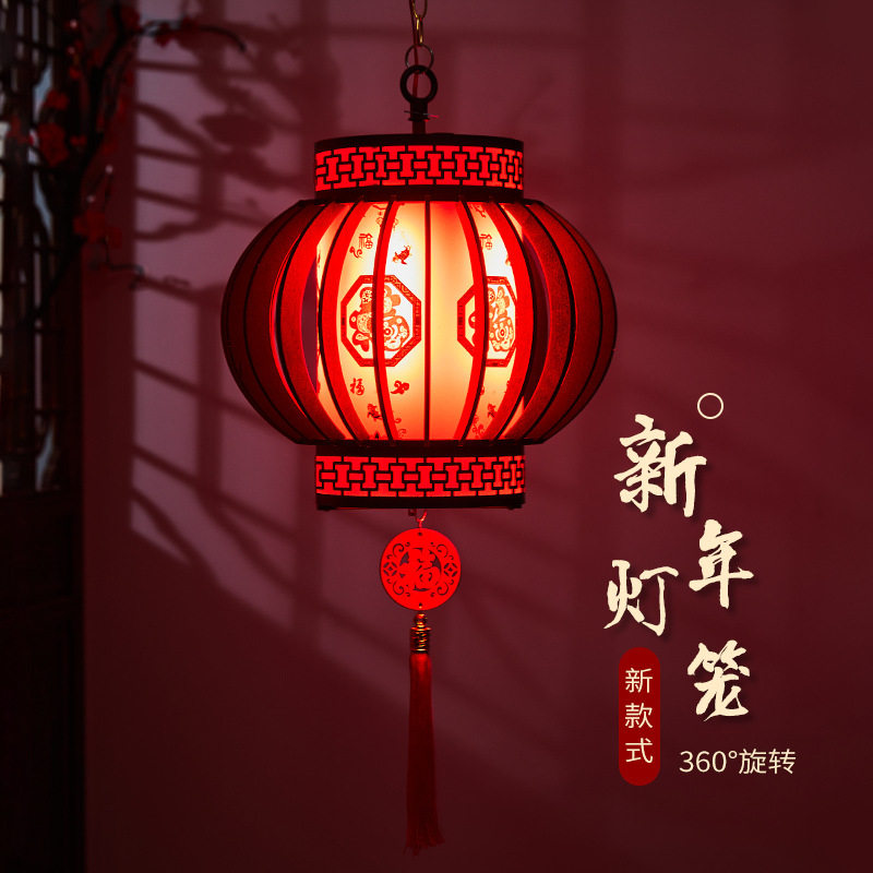 马年新年春节元宵节中国古风宫灯福字发光红走马旋转灯笼喜庆挂饰