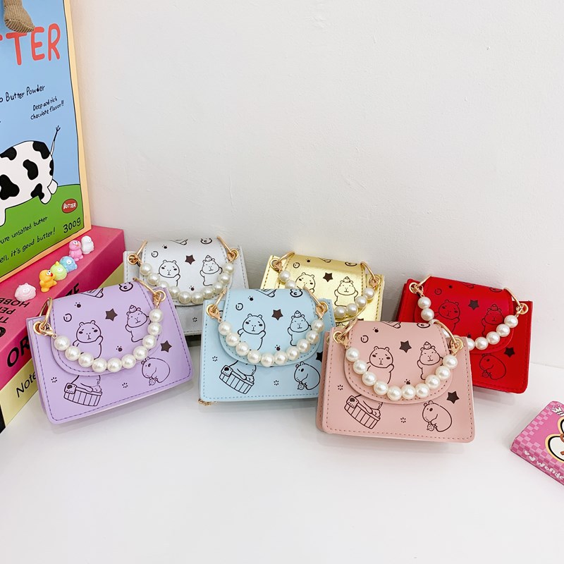 时尚儿童零钱包2025新款女孩珍珠迷你手提包韩版PU小包链条斜挎包