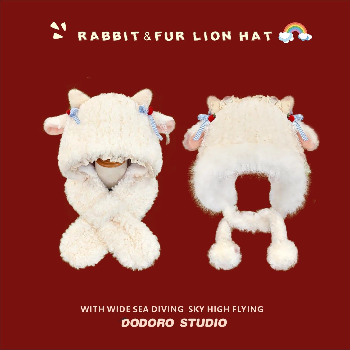 甜美可爱小羊毛绒帽子围巾一体两件套女冬季加绒保暖护耳帽雷锋帽,服饰配件/皮带/帽子/围巾,帽子,淘宝优惠券,粉丝福利购,淘宝优惠卷