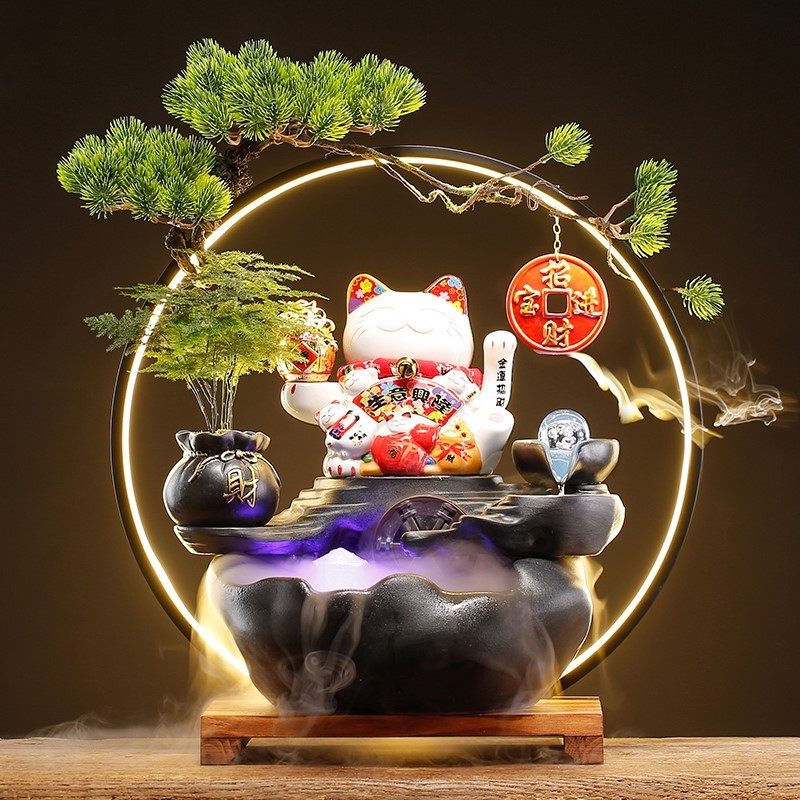 创意招财猫流水客厅办公室装饰摆装饰摆件