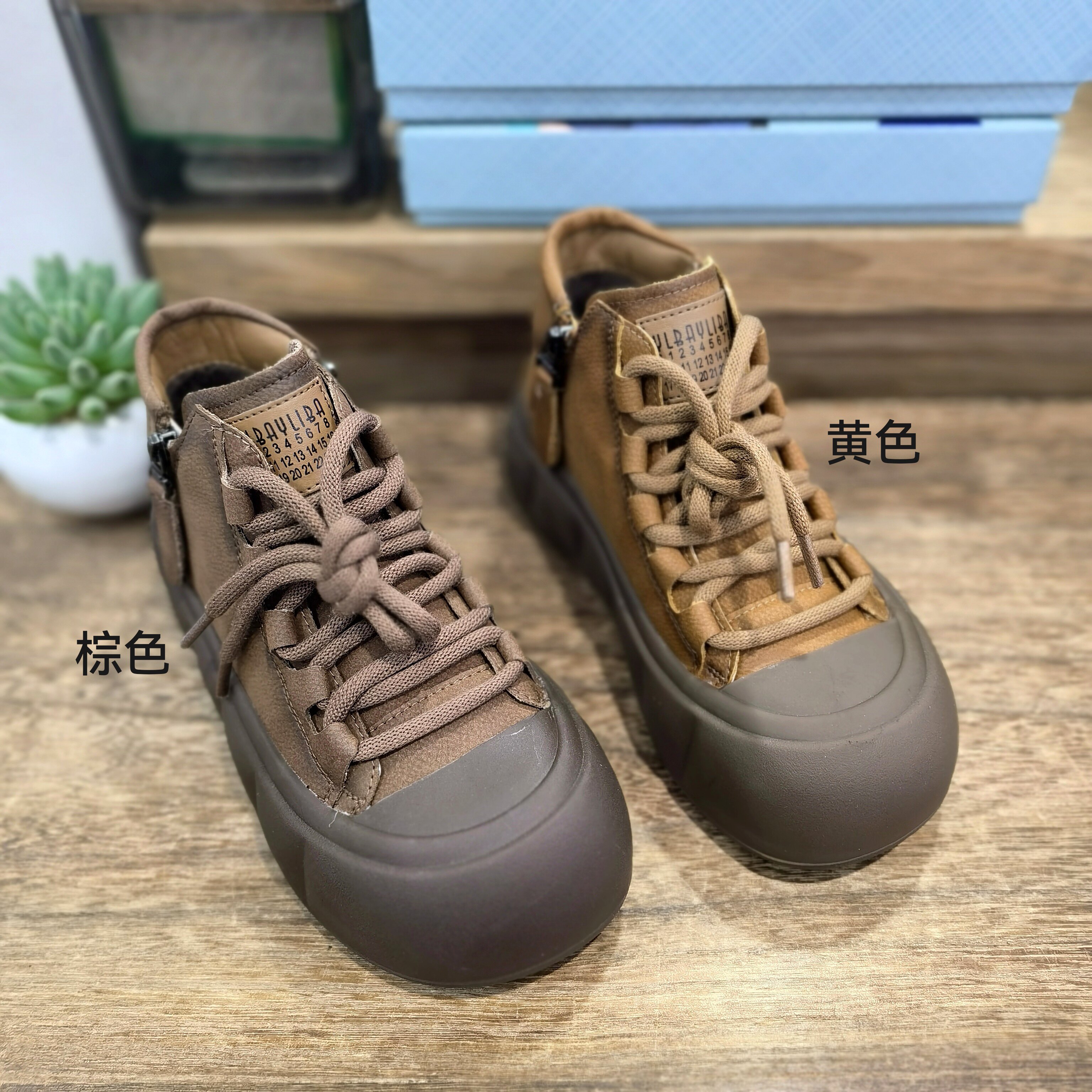 真皮复古休闲鞋女2025冬季新款圆头呆萌侧拉链厚底加绒百搭高帮鞋