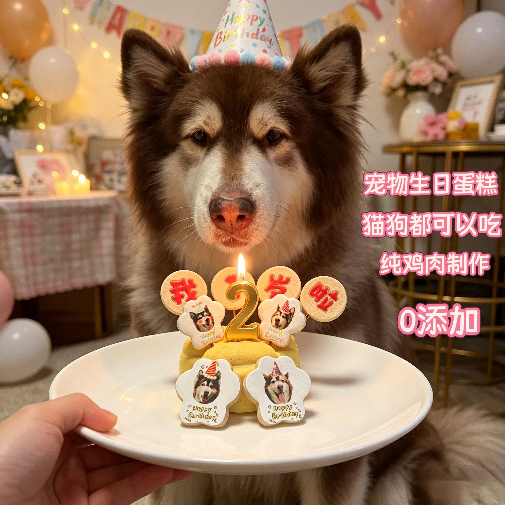 小宠一狼黄色爪子宠物生日蛋糕饼干零食定制狗猫咪照片生日插牌