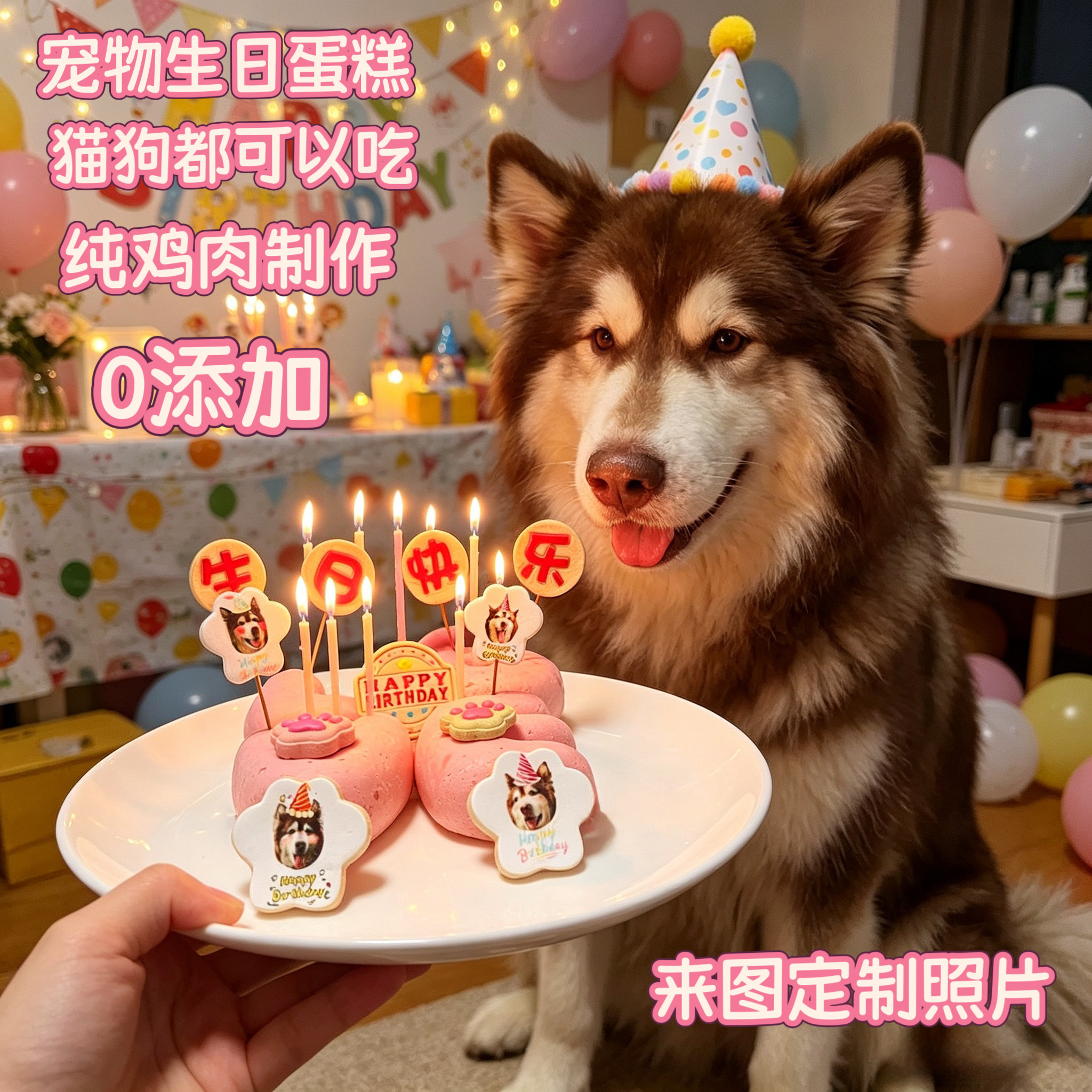小宠一狼love宠物生日蛋糕饼干零食定制狗猫咪照片生日插牌无添加