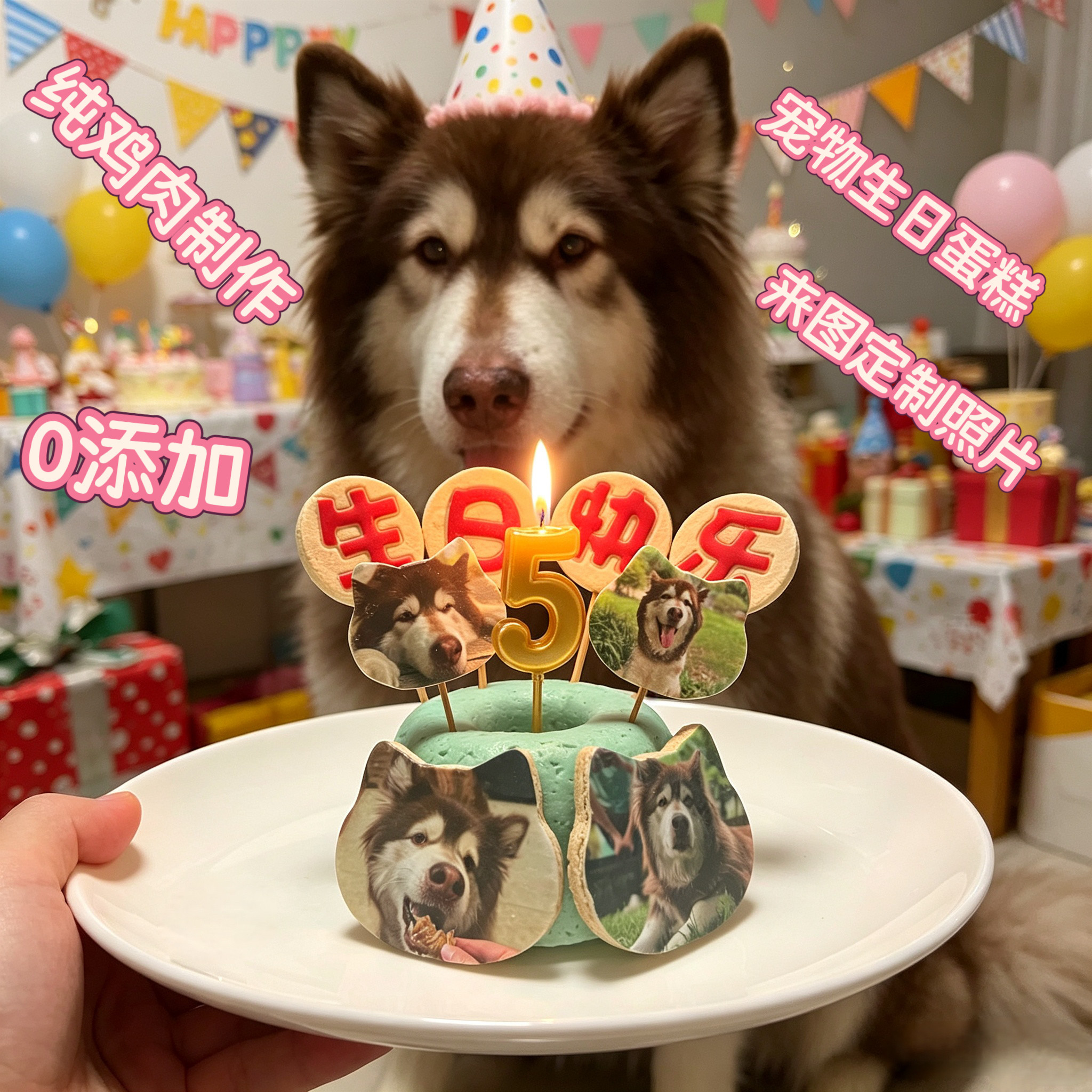 小宠一狼宠物生日蛋糕饼干零食定制狗猫咪照片生日插牌装饰无添加