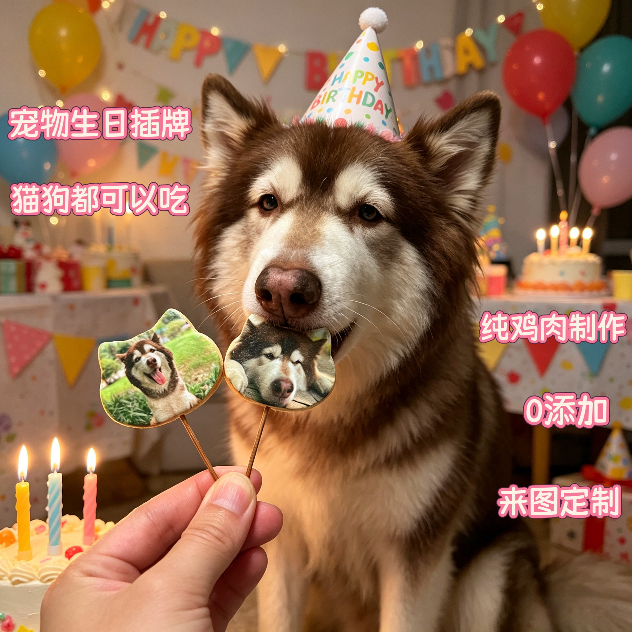 小宠一狼宠物饼干狗生日插牌零食狗狗猫咪来图定制照片生日派对