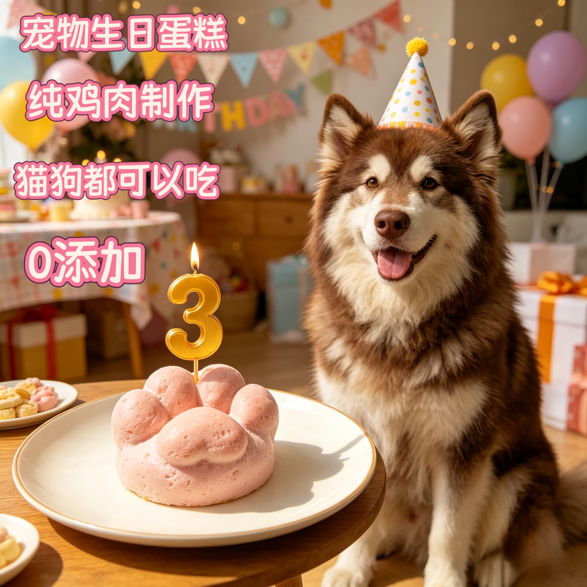 小宠一狼宠物生日蛋糕甜美可爱猫爪狗猫咪零食鸡肉柯基比熊小型犬