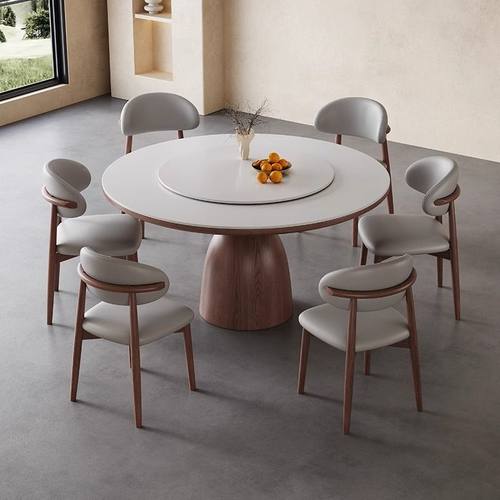 客厅家用轻奢简约实木岩板圆餐桌