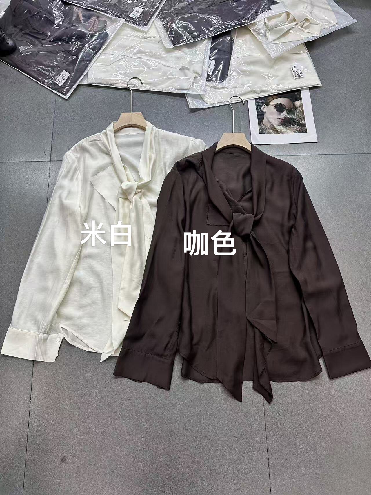 欧洲站2026早秋新款欧货时尚V领系带蝴蝶结宽松显瘦百搭长袖衬衫