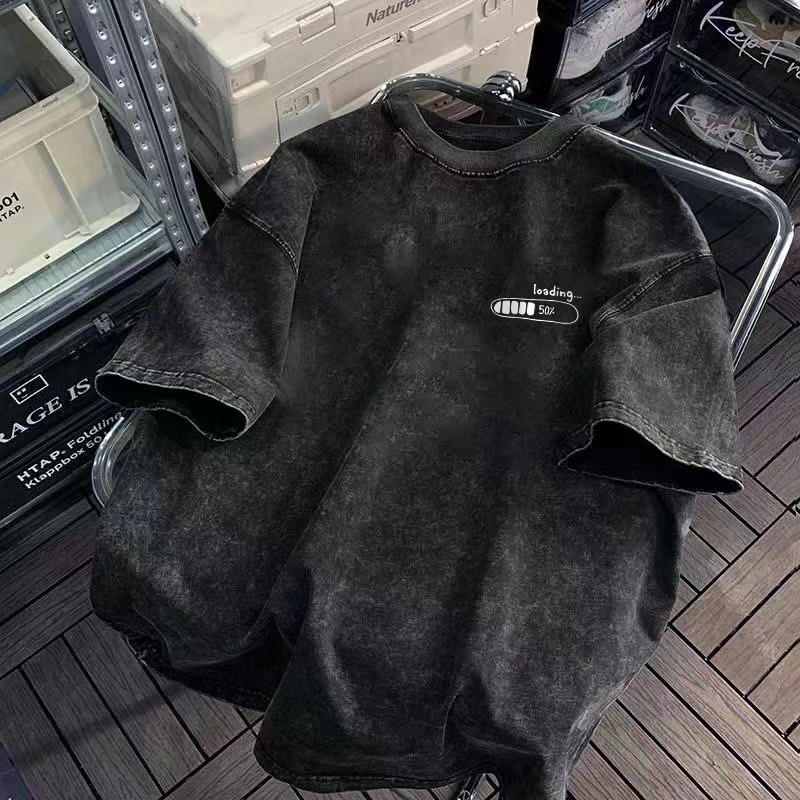 柯瞳美式复古2024夏季水洗男短袖