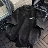 复古2025夏季 水洗男士 短袖 美式 t恤重磅纯棉宽松上衣做旧半袖 体恤