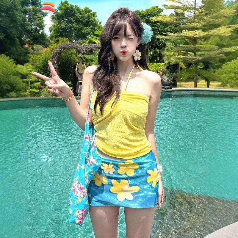 泳衣女款分体三件套多巴胺甜妹泰式夏日海边度假温泉泳衣专业