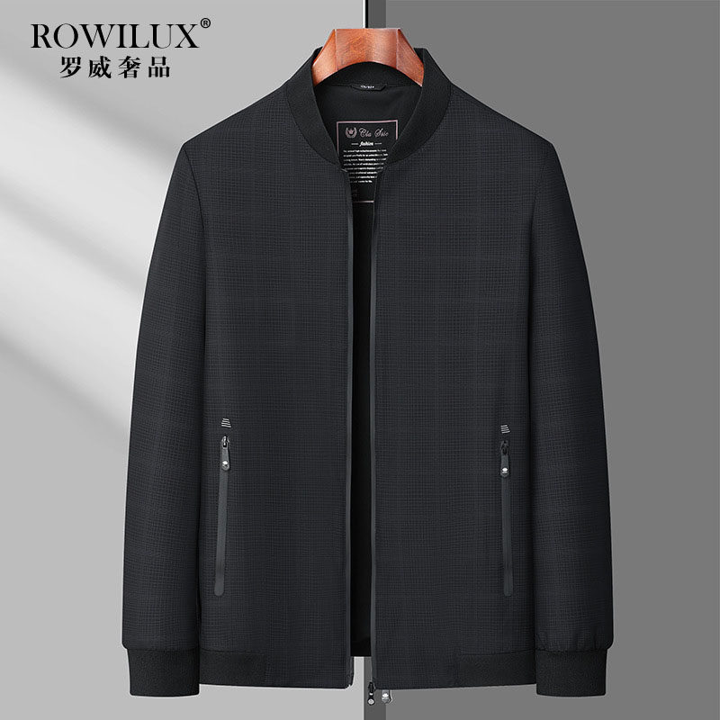 高端格子黑色商务休闲行政夹克男大码春秋款中年加肥加大宽松外套