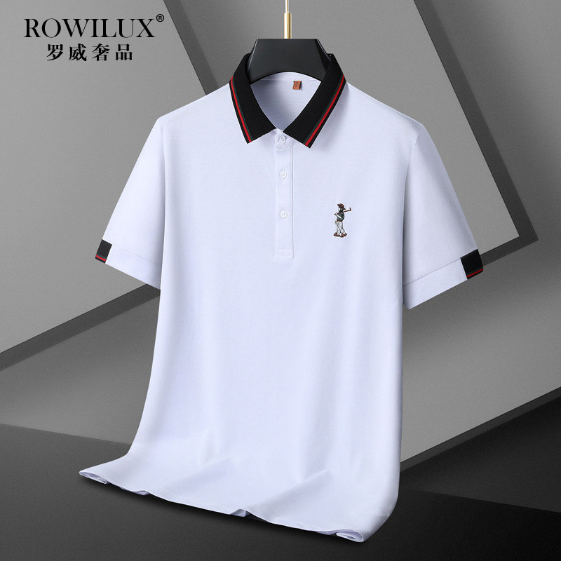 轻奢大码丝光棉白色polo衫男短袖夏季肥佬宽松商务休闲男士t恤潮