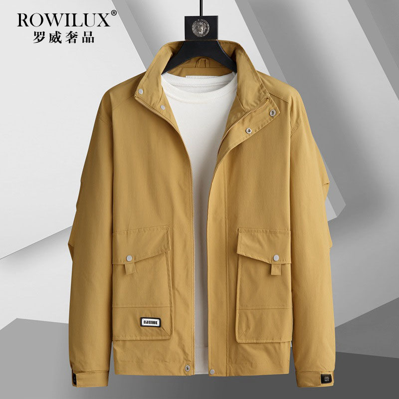 潮牌美式工装立领夹克外套男大码春秋款潮胖加肥加大户外休闲上衣