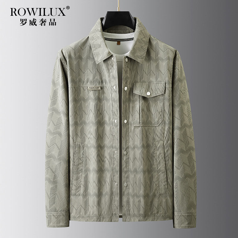 潮牌大码卡其色美式翻领夹克外套男复古春秋款胖子印花潮流茄克衫