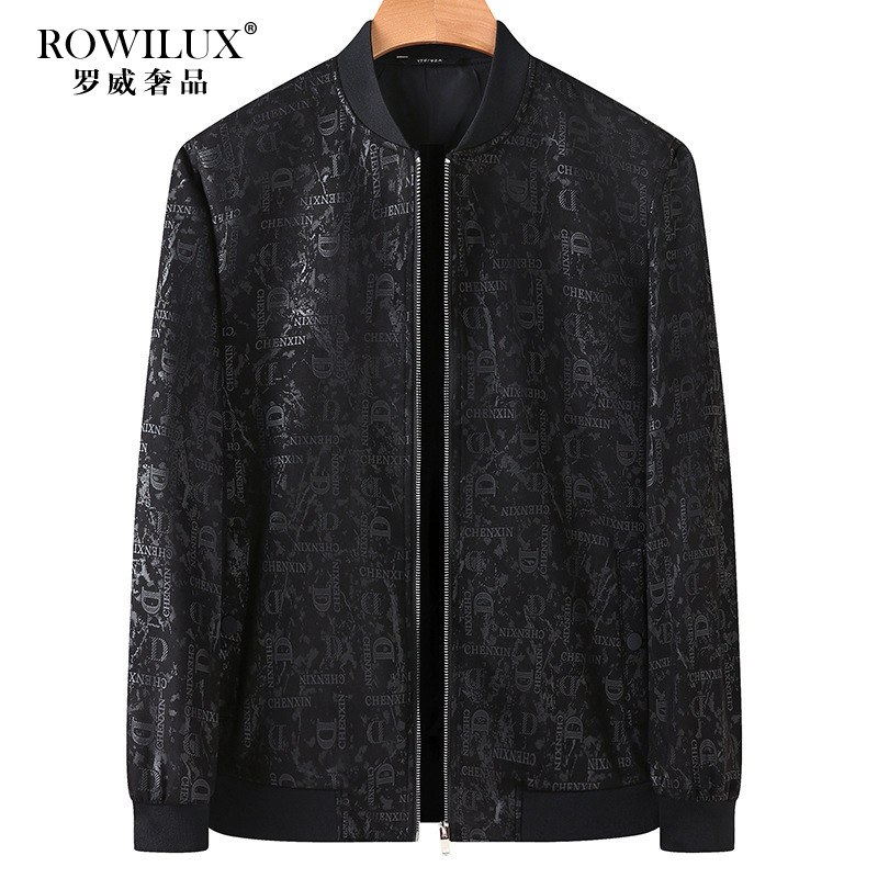 轻奢碎花棒球领黑色美式夹克外套男加大码春秋款潮胖加肥加大上衣