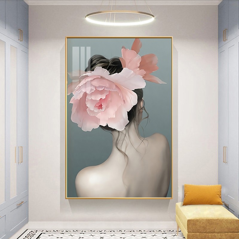 轻奢客厅玄关装饰画沙发背景落地画人物服装店美容院酒店墙壁挂画