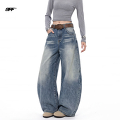 百搭流行裤 8FF26春新品 子 经典 水洗长裤 阔腿宽松弯刀牛仔裤 男女款