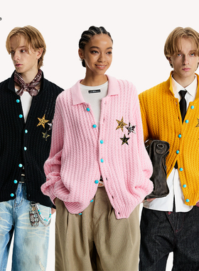 8FF/25AW绣花星星polo领针织衫外套秋冬新款宽松休闲男女毛线衣