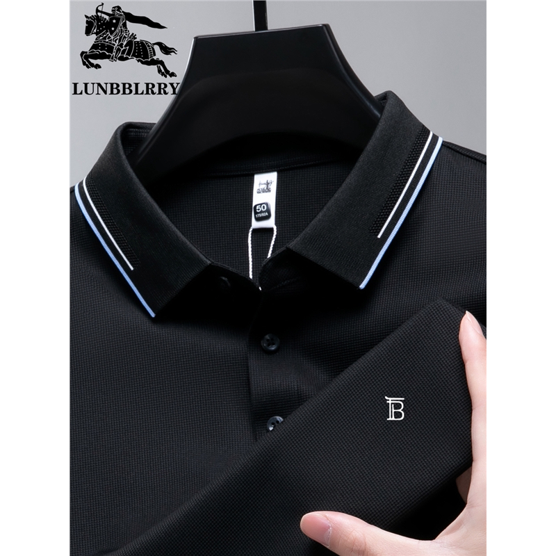 国际大牌伦巴宝利娇男士短袖t恤夏季桑蚕丝休闲高端翻领polo衫潮