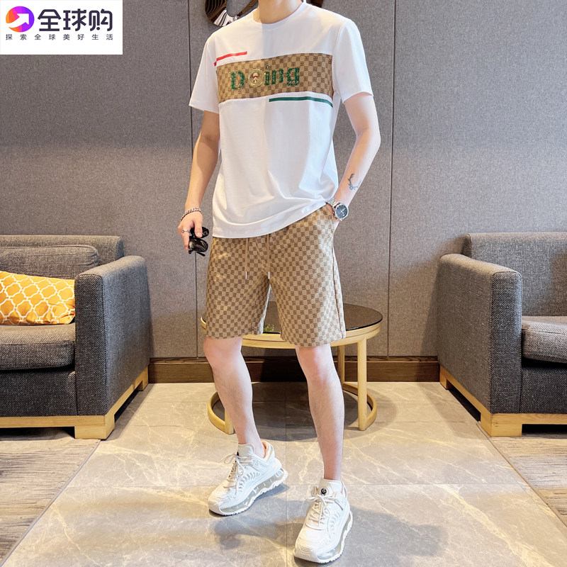 大牌伦巴宝利娇夏季新款男士圆领短袖套装高端休闲时尚运动两件套
