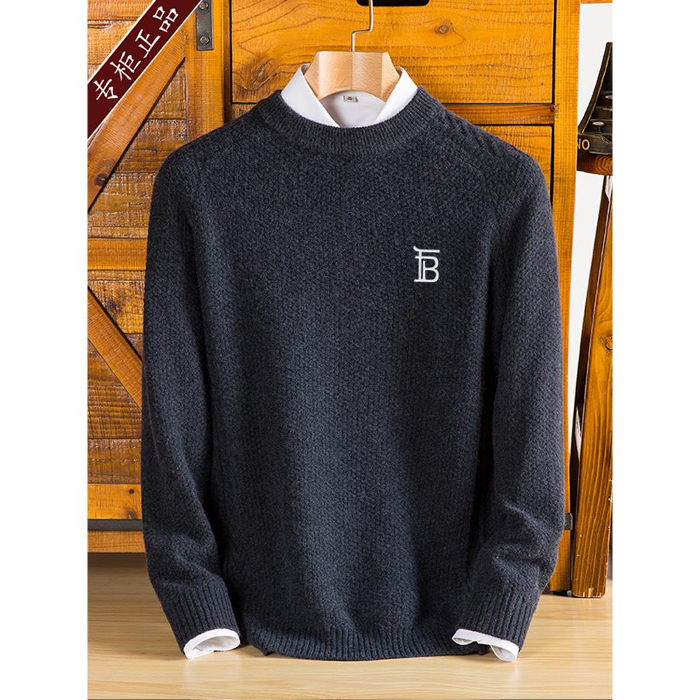 新款冬季大牌伦巴宝利娇羊绒衫男圆领套头宽松加厚打底毛衣羊毛衫