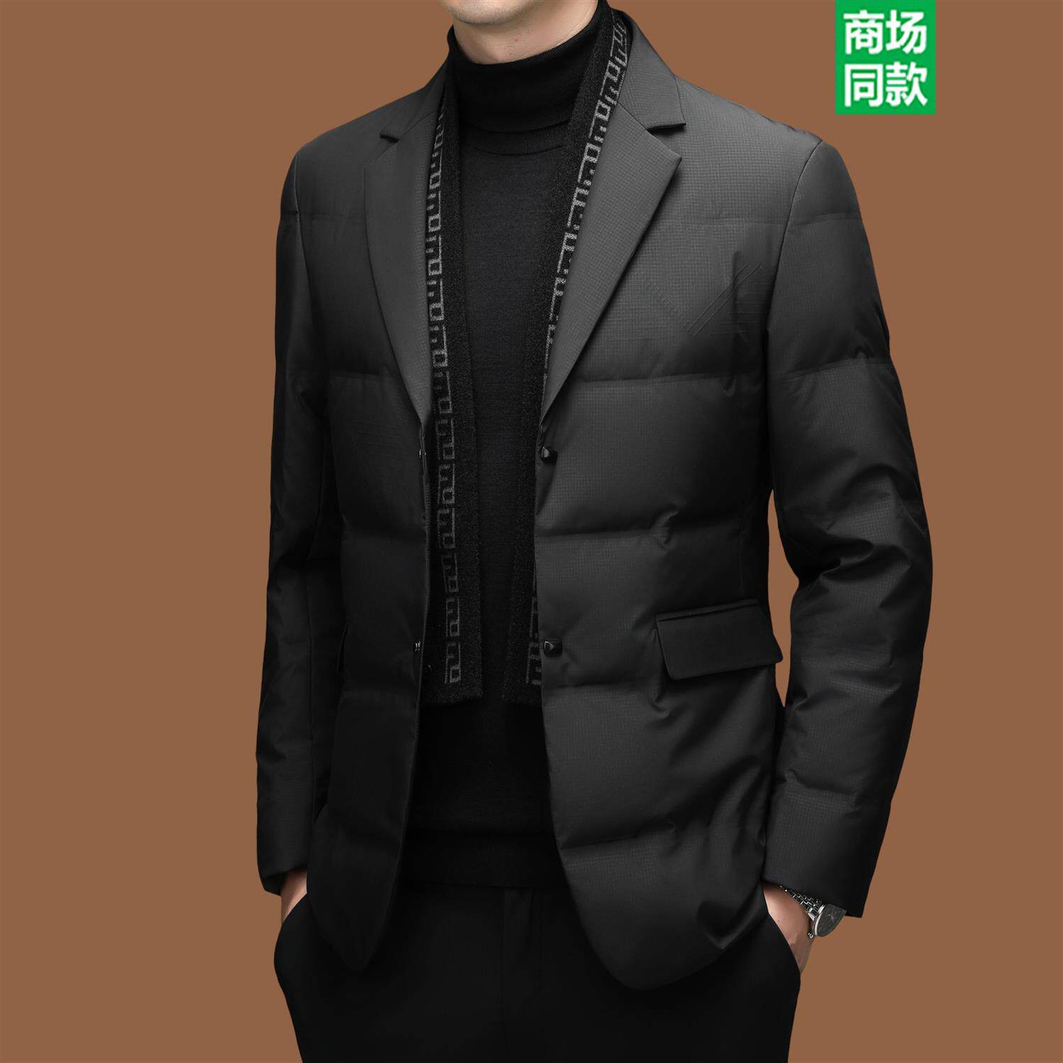 伦巴宝利娇冬季新款轻薄西装羽绒服商务修身白鸭绒时尚围巾领外套