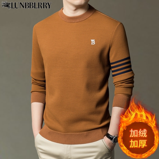 高端英伦巴宝利娇男士卫衣2025冬季新款加绒加厚圆领打底衫t恤潮
