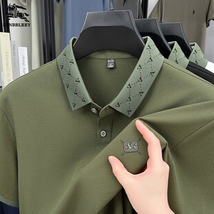 伦巴宝利娇短袖t恤男翻领商务休闲POLO衫2025夏季新品男装上衣服