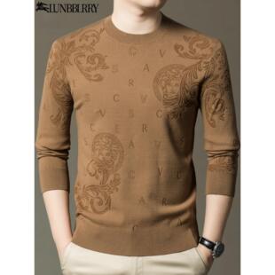 伦巴宝利娇男士羊毛衫圆领春秋季新款高端男装提花针织打底衫毛衣