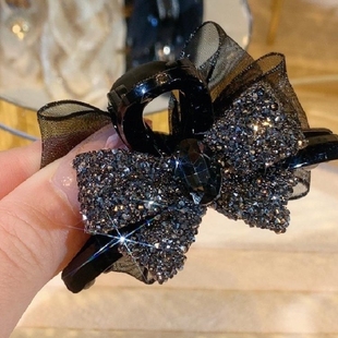钻石小发夹轻奢满钻蝴蝶结抓夹女中号半扎发后脑勺发卡新款碎发发