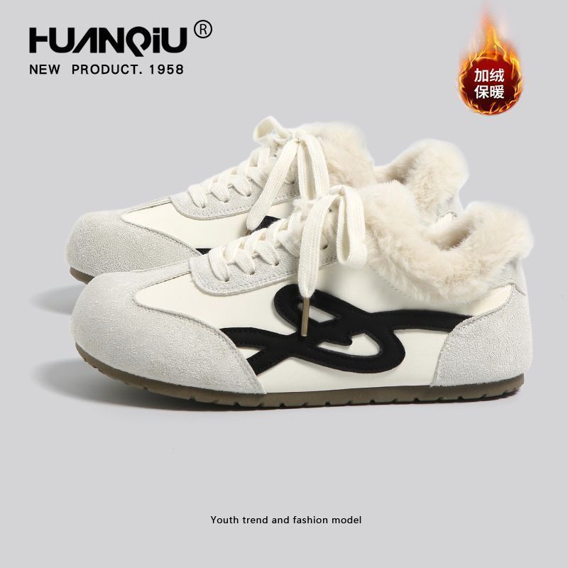 环球加绒加厚德训鞋女款2025冬季新款百搭通勤休闲鞋保暖增高棉鞋
