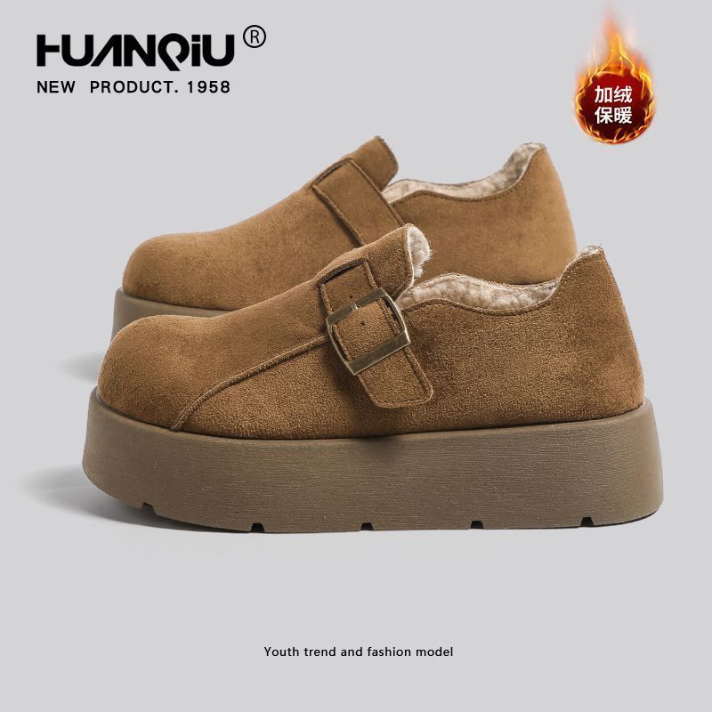环球加绒加厚勃肯鞋女款2025冬季新款复古增高棉鞋一脚蹬休闲女鞋