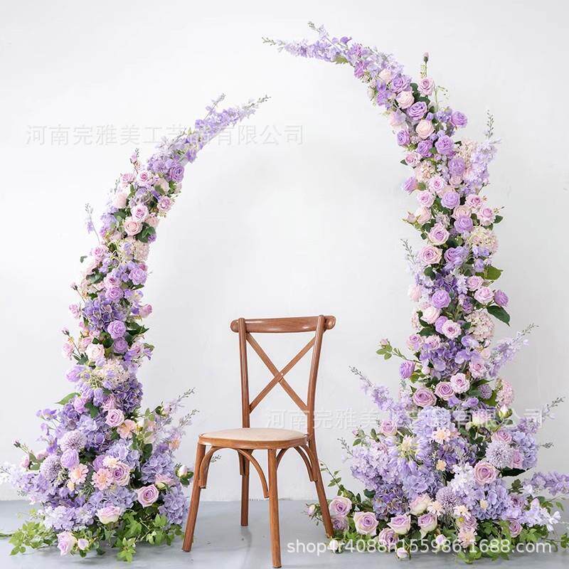 紫色系牛角拱门花艺套装婚礼舞台摄影背景橱窗活动装饰布置仿真花