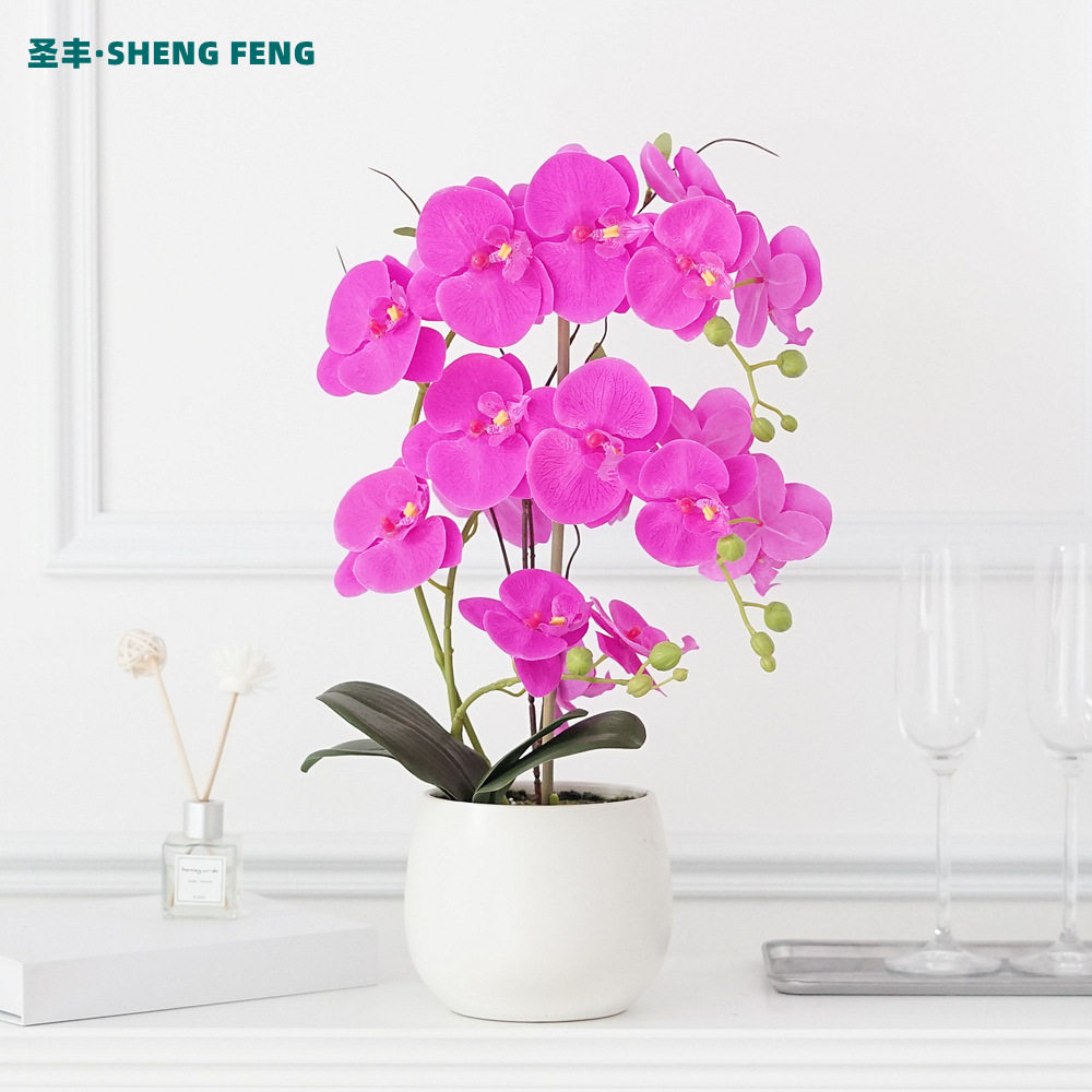 高端蝴蝶兰盆景仿真花盆栽客厅北欧假花套装创意手感绢花绿植批发
